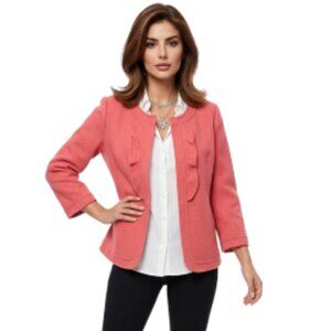 Talbots Petite 14 Petite Salmon Pink Front Snap Closure Ruffle Detail Bl…